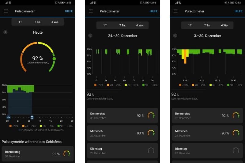Man sieht den geöffneten Pulsoximeter in der Connect App.